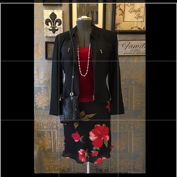 Ladies Black/red rose georgette skirt size 10 - Picture 5 of 7